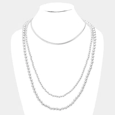 Fashnzfab Snake Chain Metal Ball Bib Necklace In Silver