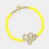 Fashnzfab Snake Charm Pointed Faceted Beaded Stretch Bracelet Matte Gold, Yellow In Yellow