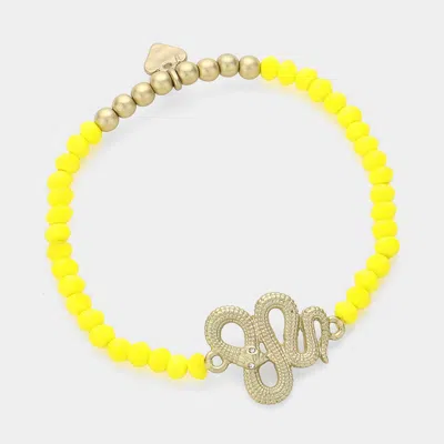 Fashnzfab Snake Charm Pointed Faceted Beaded Stretch Bracelet Matte Gold, Yellow