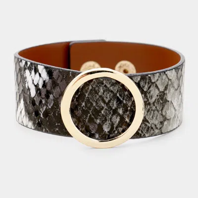 Fashnzfab Snake Faux Leather Belt Buckle Wrap Bracelet Black, Gold In Brown