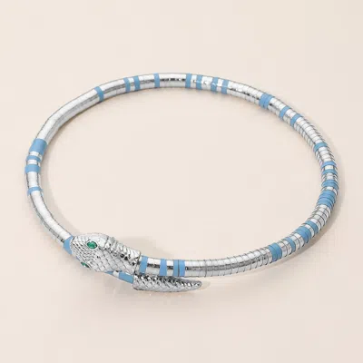 Fashnzfab Snake Head Disc Bead Choker Necklace In Blue