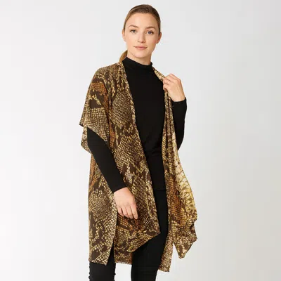 Fashnzfab Snake Pattern Print Ruana Poncho In Yellow