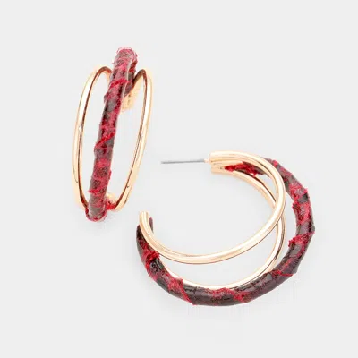 Fashnzfab Snake Print Faux Leather Wrapped Hoop Earrings In Multi