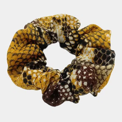 Fashnzfab Snake Print Scrunchie Hairband In Yellow