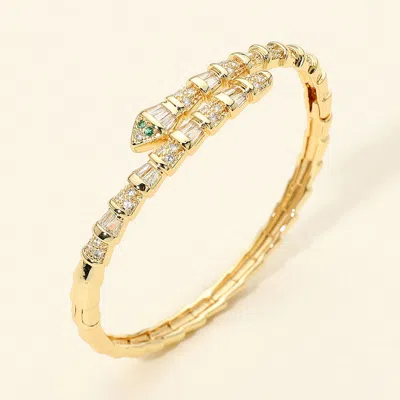 Fashnzfab Snake Shaped Crystal Accent Wraparound Bangle Bracelet In Gold