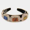 Fashnzfab Snake Skin Accented Rhinestone Embellished Headband In Gold