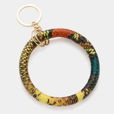 Fashnzfab Snake Skin Faux Leather Bangle Bracelet / Keychain In Multi