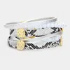 Fashnzfab Snake Skin Faux Leather Faceted Beaded Magnetic Bracelet Gray In Gray