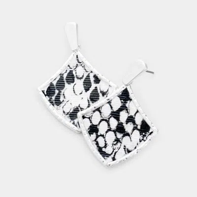 Fashnzfab Snake Skin Faux Leather Rhombus Earrings In Black