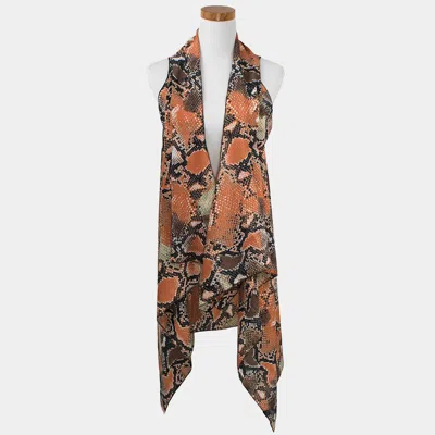 Fashnzfab Snake Skin Pattern Scarf Vest Poncho In Orange