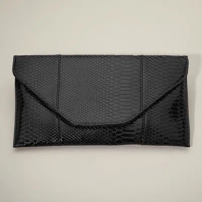 Fashnzfab Snake Skin Patterned Envelope Clutch / Shoulder Bag In Black
