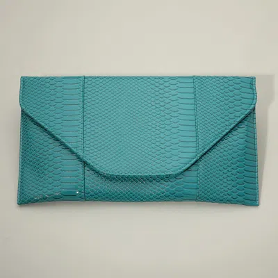 Fashnzfab Snake Skin Patterned Envelope Clutch / Shoulder Bag In Blue