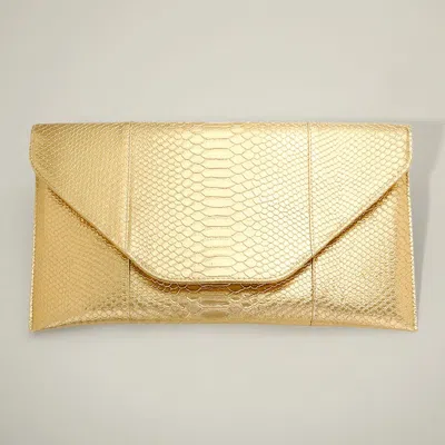 Fashnzfab Snake Skin Patterned Envelope Clutch / Shoulder Bag In Gold