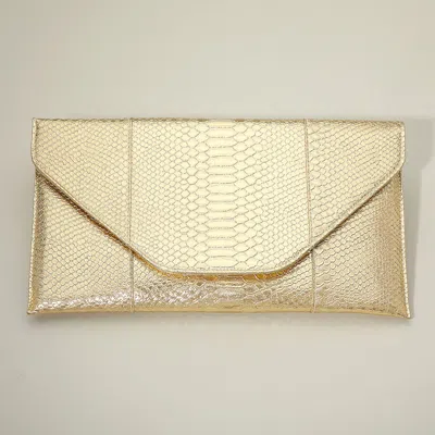 Fashnzfab Snake Skin Patterned Envelope Clutch / Shoulder Bag In Gold