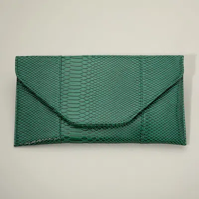 Fashnzfab Snake Skin Patterned Envelope Clutch / Shoulder Bag In Green