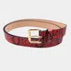 Fashnzfab Snake Skin Patterned Faux Leather Belt In Red