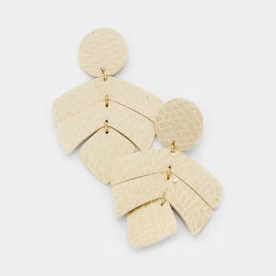 Fashnzfab Snake Skin Patterned Geo Leather Link Leaf Earrings In Gold