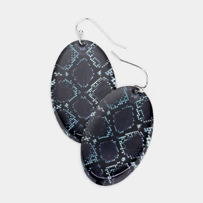 Fashnzfab Snake Skin Patterned Metal Oval Dangle Earrings - Navy In Black