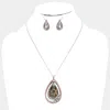 Fashnzfab Snake Skin Print Centered Teardrop Metal Pendant Necklace In Metallic
