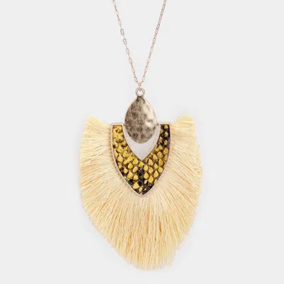 Fashnzfab Snake Skin Tassel Pendant Long Necklace In Brown