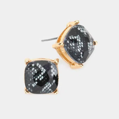 Fashnzfab Snake Square Stone Stud Earrings In Gray