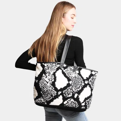 Fashnzfab Snakeskin Patterned Tote Bag In Black