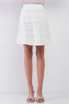Fashnzfab Snow-whine Striped High-waisted See-through Sheer Mesh Strips Cut-ins A-line Mini Skirt In White