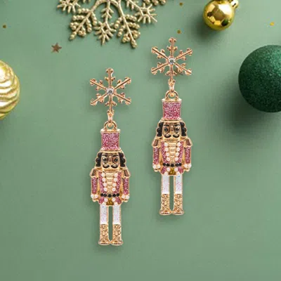 Fashnzfab Snowflake Accent Nutcracker Soldier Charm Drop Dangle Earrings In Gold