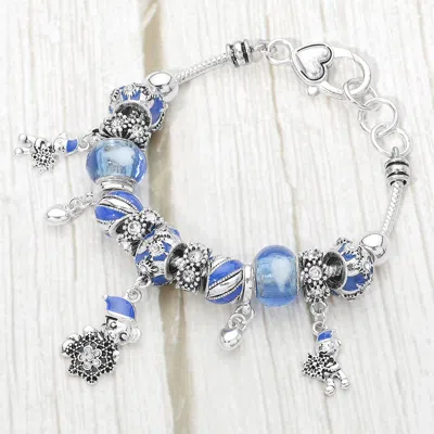 Fashnzfab Snowflake Bear Charm Multi Beaded Bracelet
