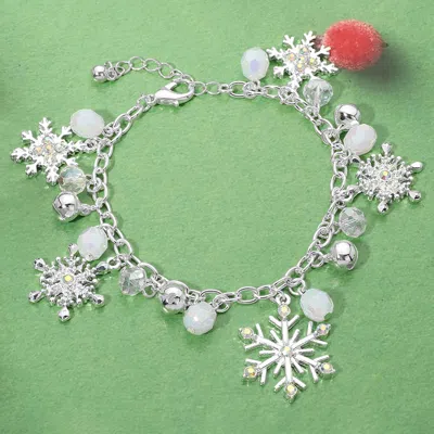 Fashnzfab Snowflake Faceted Bead Charm Station Bracelet In Multi