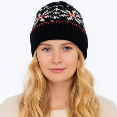 Fashnzfab Snowflake Pattern Knit Winter Beanie Hat In Black