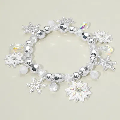 Fashnzfab Snowflake Sparkling Beads Charm Beaded Stretch Bracelet Multi, Silver