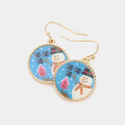 Fashnzfab Snowman Metal Trim Round Dangle Earrings - Antique Gold, Blue