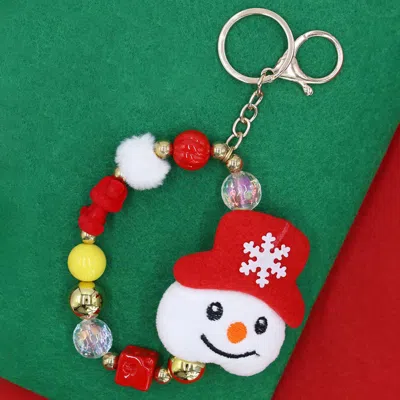Fashnzfab Snowman Plush Doll Pointed Charm Beaded Stretch Christmas Keychain In Silver