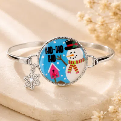 Fashnzfab Snowman Print Snowflake Charm Hook Bracelet In Metallic