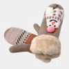 Fashnzfab Snowman Printed Faux Fur Mitten Gloves In Multi