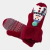 Fashnzfab Snowman Printed Faux Fur Mitten Gloves In Red