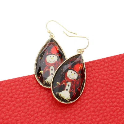 Fashnzfab Snowman Printed Teardrop Dangle Earrings In Gold