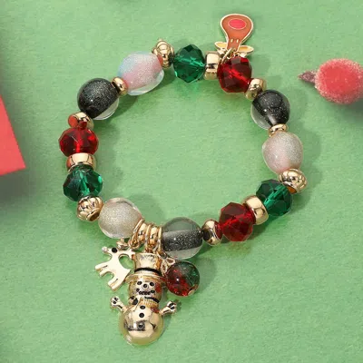 Fashnzfab Snowman Reindeer Charm Christmas Beaded Stretch Bracelet In Multi