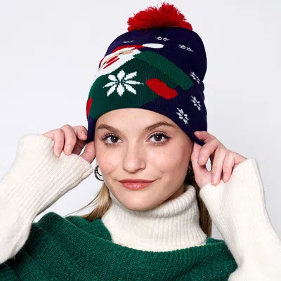 Fashnzfab Snowy Santa Claus Pom Pom Beanie Hat In Blue