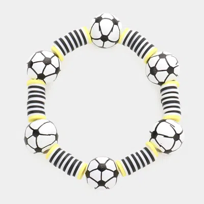 Fashnzfab Soccer Accented Heishi Beaded Stretch Bracelet White