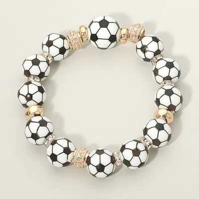 Fashnzfab Soccer Ball Beaded Stretch Bracelet In Gold