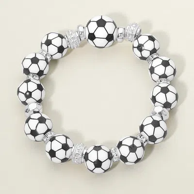 Fashnzfab Soccer Ball Beaded Stretch Bracelet In White