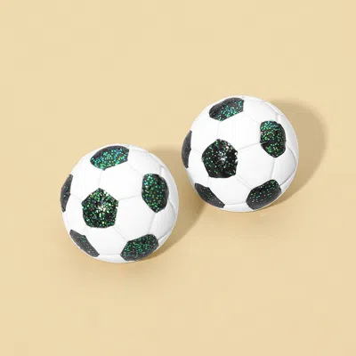 Fashnzfab Soccer Ball Stud Earrings Green, White