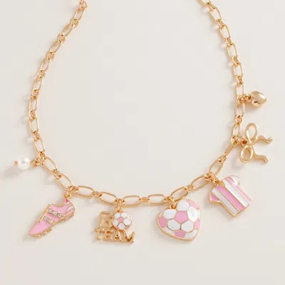 Fashnzfab Soccer Bow Pearl Heart Charm Necklace In Silver