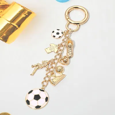 Fashnzfab Soccer Charm Embellished Keychain Bag Charm In Gold