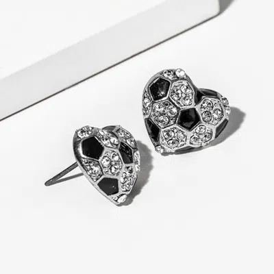 Fashnzfab Soccer Crystal Pave Heart Stud Earrings In Multi