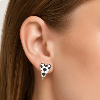 Fashnzfab Soccer Heart Stud Earrings In Multi