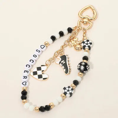 Fashnzfab Soccer Message Beaded Wristlet Shoe Heart Charm Drop Keychain Bag Charm In Gold