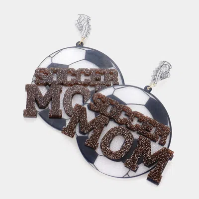 Fashnzfab Soccer Mom Message Glittered Resin Ball Dangle Earrings - Black, White